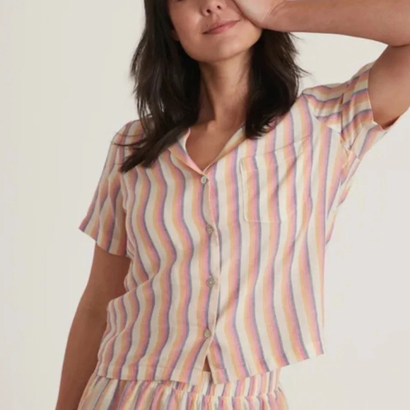 Marine LAYER Doze Short Sleeve PJ Top in Retro Ombre Stripe - Picture 1 of 5